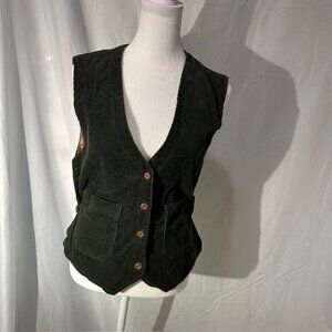 Vintage 1970s Tom Boy of California Green Corduroy Vest Girls Size 11 Boho Retro